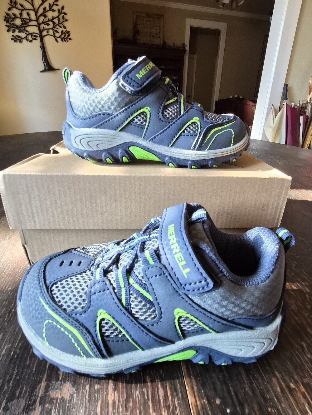 NEW Merrell Trail Chaser Jr Kids Shoes Navy Green Size 10M